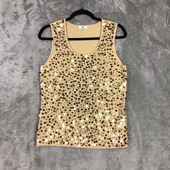 Reba Women’s Gold Sequin Knit Sleeveless Tank Top Blouse Size Large - Picture 10 of 13